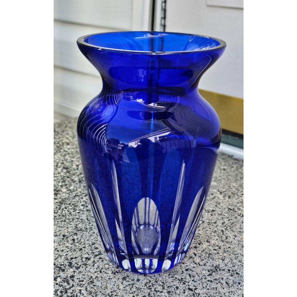 Cobalt Blue Block Crystal Vase San Carlos Crystal Collection 8 1/4" Argentina